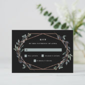 Greenery Geo Black | Roos Gold Wedding RSVP Kaartje (Staand voorkant)