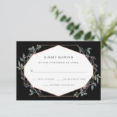 Greenery Geo Black | Roos Gold Wedding RSVP Kaartje (Staand voorkant)