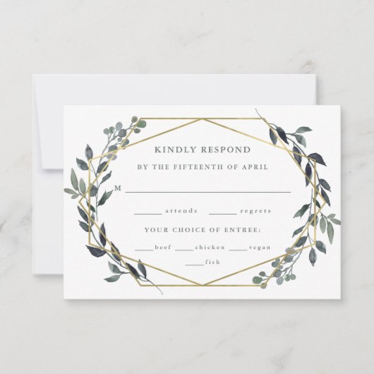 Greenery Geo | Goud-weddenschap RSVP Kaartje (Voorkant)