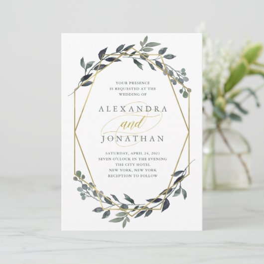 Greenery Geo | Goudbruiloft Kaart (Staand voorkant)