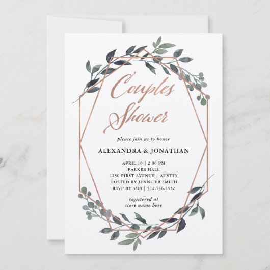 Greenery Geo Kraft | Roos Gold Couples Shower Kaart (Voorkant)