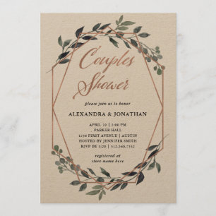 Greenery Geo Kraft Roos Gold Couples Shower Kaart