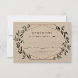 Greenery Geo Kraft | Roos Gold Wedding RSVP Kaartje