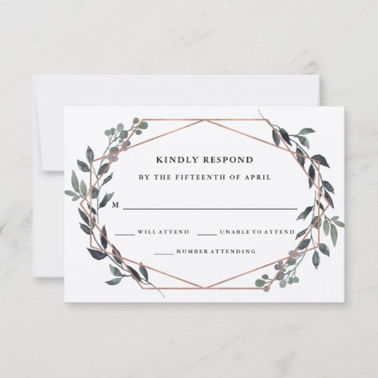 Greenery Geo Kraft | Roos Gold Wedding RSVP Kaartje (Voorkant)