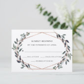 Greenery Geo Kraft | Roos Gold Wedding RSVP Kaartje (Staand voorkant)