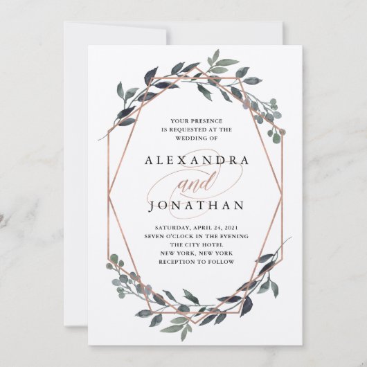 Greenery Geo Kraft | Roos gouden bruiloft Kaart (Voorkant)