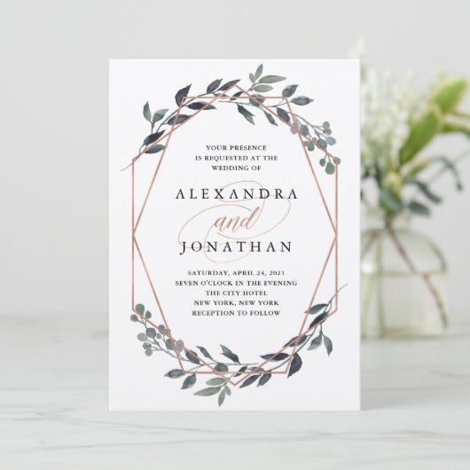 Greenery Geo Kraft | Roos gouden bruiloft Kaart (Staand voorkant)