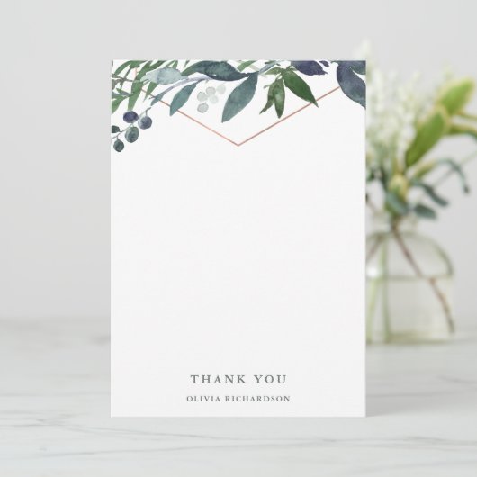 Greenery Geo | Roos Gold Bedankkaart (Staand voorkant)