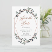 Greenery Geo | Roos Gold Foto op achterzijde Save The Date (Staand voorkant)