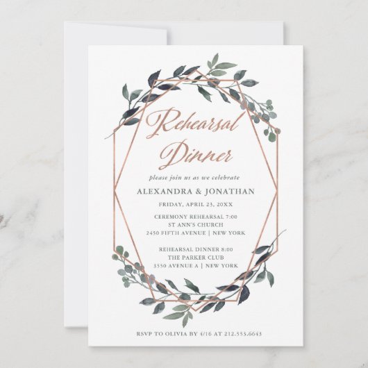 Greenery Geo | Roos Gold repetitie diner Kaart (Voorkant)