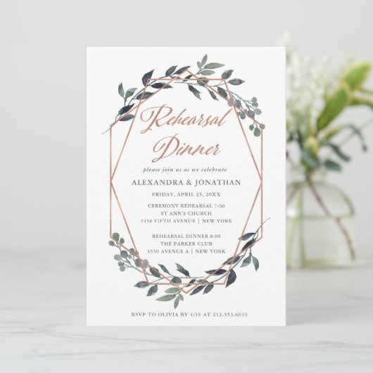 Greenery Geo | Roos Gold repetitie diner Kaart (Staand voorkant)