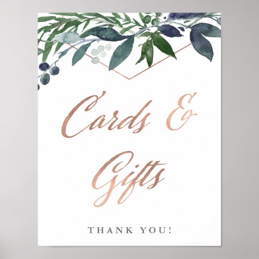 Greenery Geo | Roos Gold Wedding Cards en Gifts Poster (Voorkant)