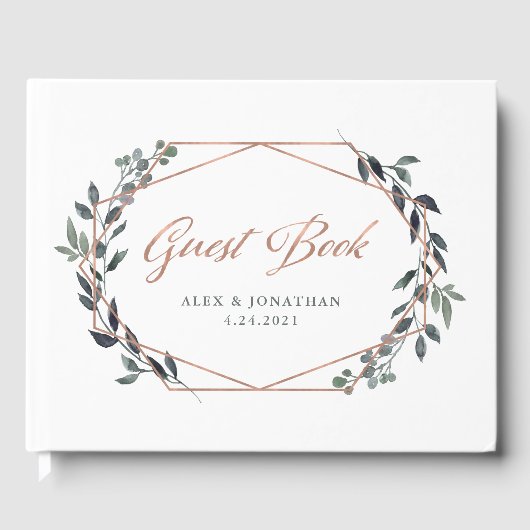 Greenery Geo | Roos Gold Wedding Gastenboek (Voorkant)