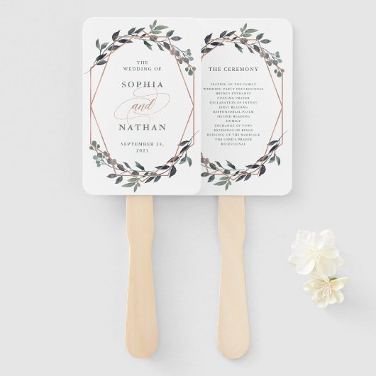 Greenery Geo | Roos Gold Wedding Handwaaier (Voorkant en achterkant)