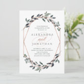 Greenery Geo | Roos Gold Wedding Kaart (Staand voorkant)
