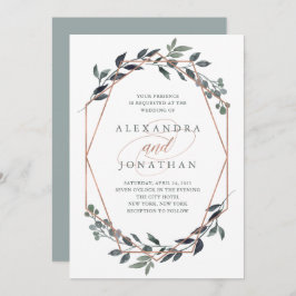 Greenery Geo | Roos Gold Wedding Kaart