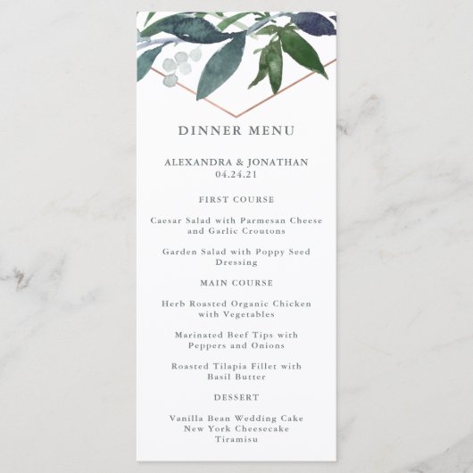 Greenery Geo | Roos Gold Wedding Menu (Voorkant)