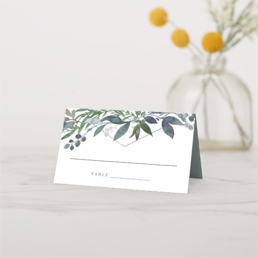 Greenery Geo | Roos Gold Wedding Plaatskaartje (Voorkant)