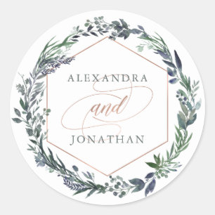 Greenery Geo   Roos Gold Wedding Ronde Sticker