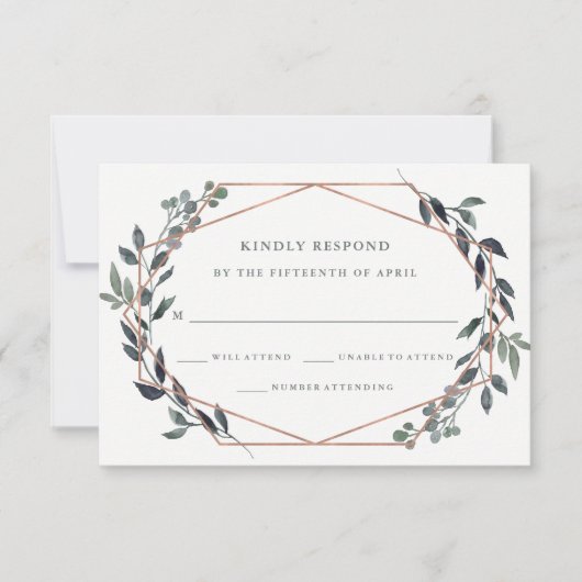 Greenery Geo | Roos Gold Wedding RSVP (Voorkant)