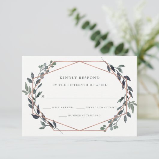 Greenery Geo | Roos Gold Wedding RSVP (Staand voorkant)