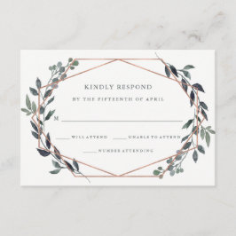 Greenery Geo | Roos Gold Wedding RSVP Kaartje