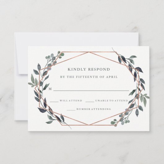 Greenery Geo | Roos Gold Wedding RSVP Kaartje (Voorkant)