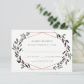 Greenery Geo | Roos Gold Wedding RSVP Kaartje (Staand voorkant)