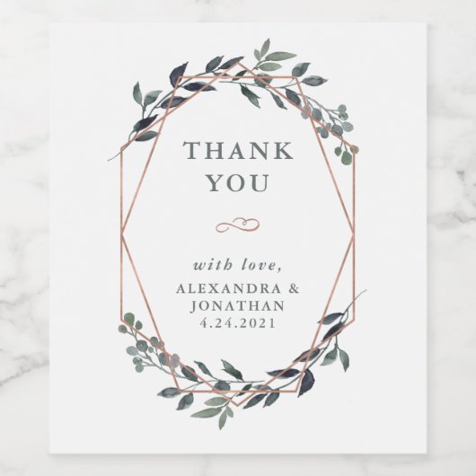 Greenery Geo | Roos gouden bruiloft dank u Wijn Etiket (Enkel label)