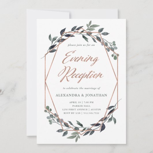 Greenery Geo | Roze Gouden Avondreceptie Kaart (Voorkant)