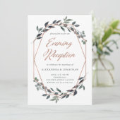 Greenery Geo | Roze Gouden Avondreceptie Kaart (Staand voorkant)