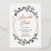 Greenery Geo White | Roos Gold Save the Date Folie Uitnodiging (Voorkant)