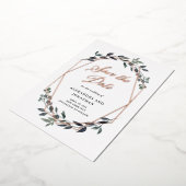 Greenery Geo White | Roos Gold Save the Date Folie Uitnodiging (Gedraaid)