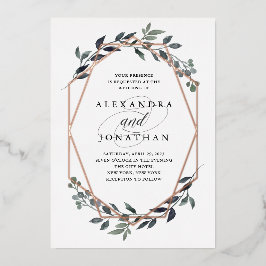 Greenery Geo White | Roos Gold Wedding Folie Uitnodiging