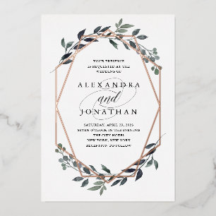 Greenery Geo White   Roos Gold Wedding Folie Uitnodiging