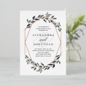 Greenery Geo White | Roos Gold Wedding Folie Uitnodiging (Staand Voorkant)