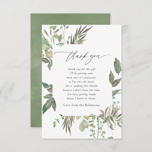 Greenery Geometric Baby shower Bedankkaart (Voorkant / Achterkant)