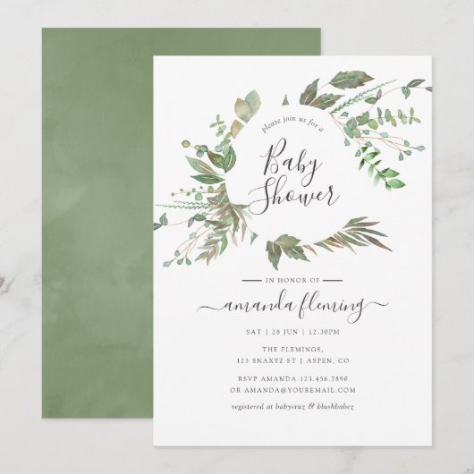 Greenery Geometric Baby shower Kaart (Voorkant / Achterkant)