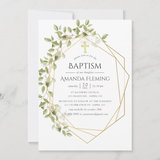 Greenery Geometric Baptism of Christening Kaart (Voorkant)