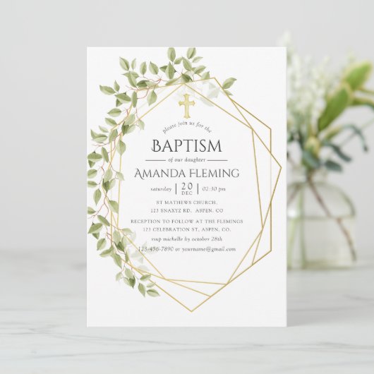 Greenery Geometric Baptism of Christening Kaart (Staand voorkant)