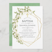 Greenery Geometric Baptism of Christening Kaart (Voorkant / Achterkant)