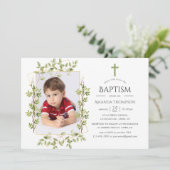 Greenery Geometric Baptism of Christening Kaart (Staand voorkant)