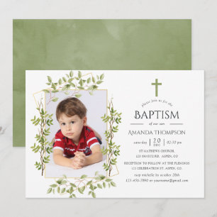 Greenery Geometric Baptism of Christening Kaart
