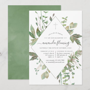Greenery Geometric Baptism of Christening Kaart