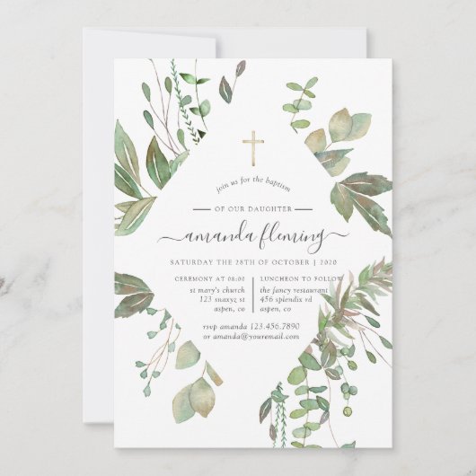 Greenery Geometric Baptism of Christening Kaart (Voorkant)