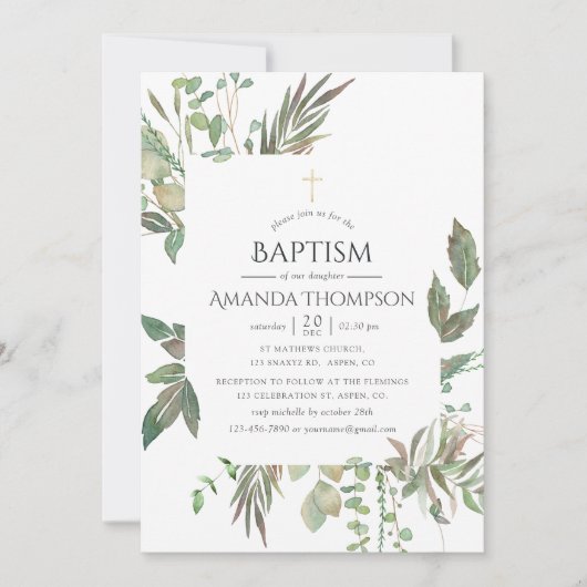 Greenery Geometric Baptism of Christening Kaart (Voorkant)