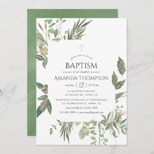 Greenery Geometric Baptism of Christening Kaart