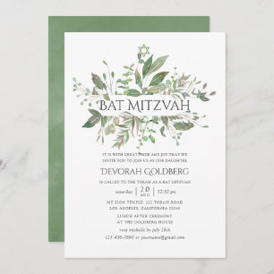Greenery Geometric Bat Mitzvah Kaart
