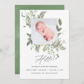 Greenery Geometric Birth Announcement Fotokaart Aankondiging (Voorkant / Achterkant)