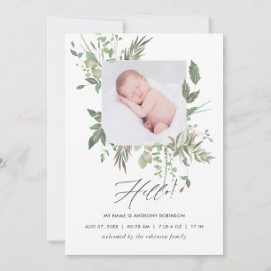 Greenery Geometric Birth Announcement Fotokaart Aankondiging